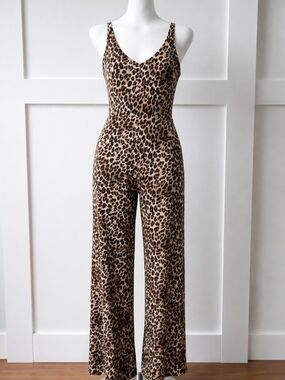 bebe Leopard-Print Wide Leg Jumpsuit in Brown
